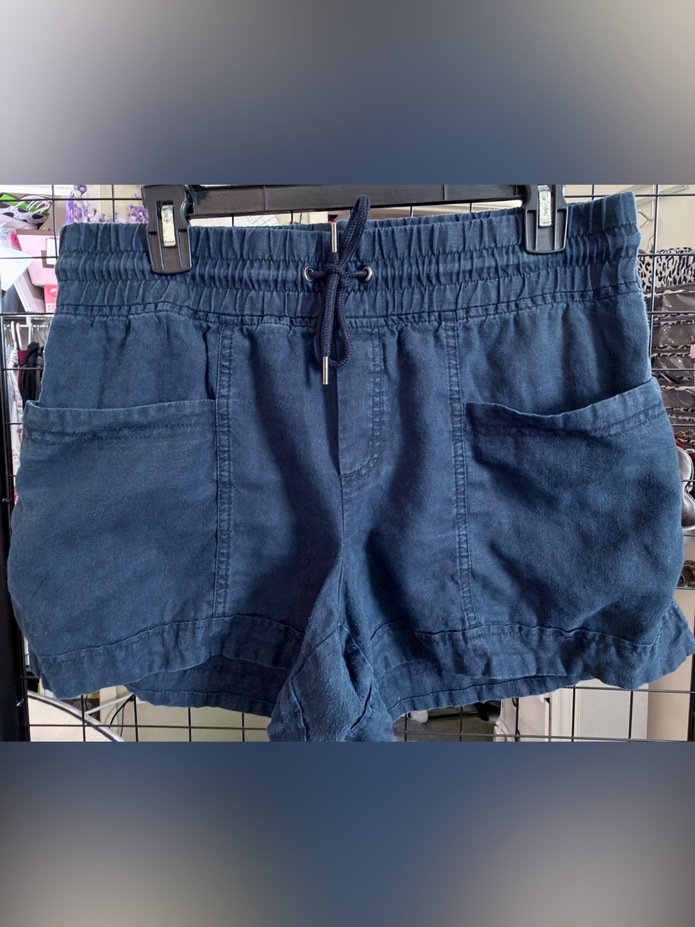 Athleta Cabo Linen 4” Shorts Blue Linen Pull-On Size 10